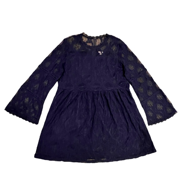 Xhilaration Dresses & Skirts - Navy Blue Lace Dress Xhilaration XXL Bell Sleeves
